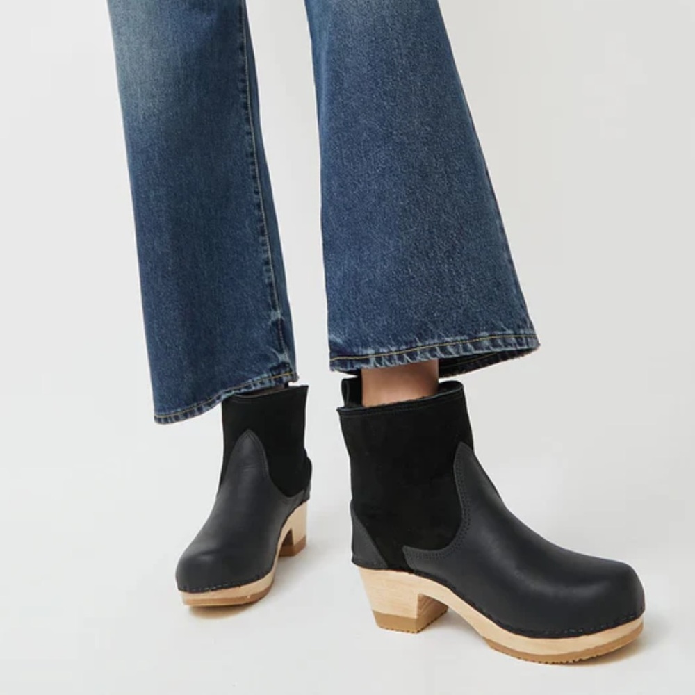 No 6. 5” Pull On Shearling Clog in Black Suede